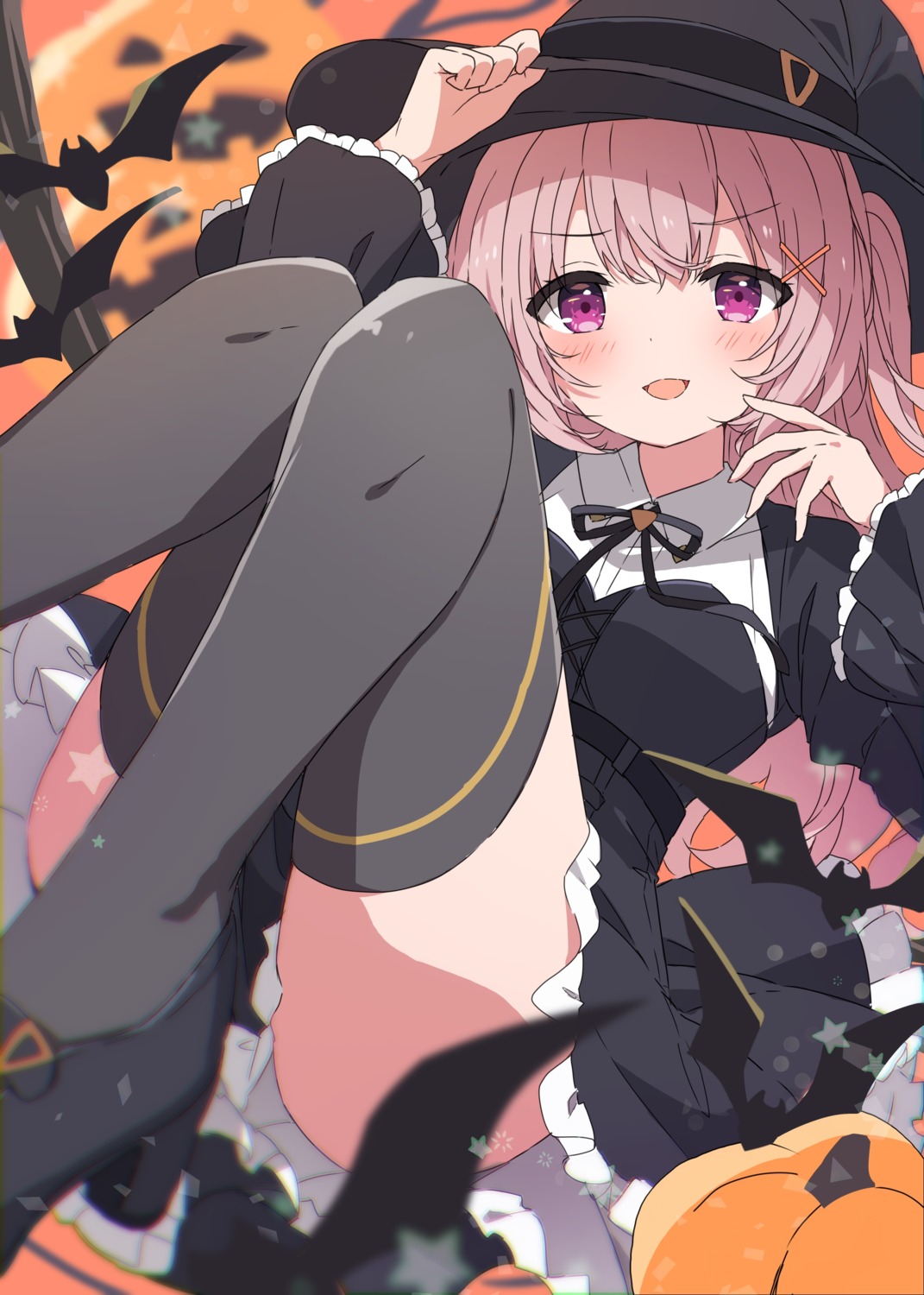 halloween heels mochigome_(ununquadium) skirt_lift thighhighs witch