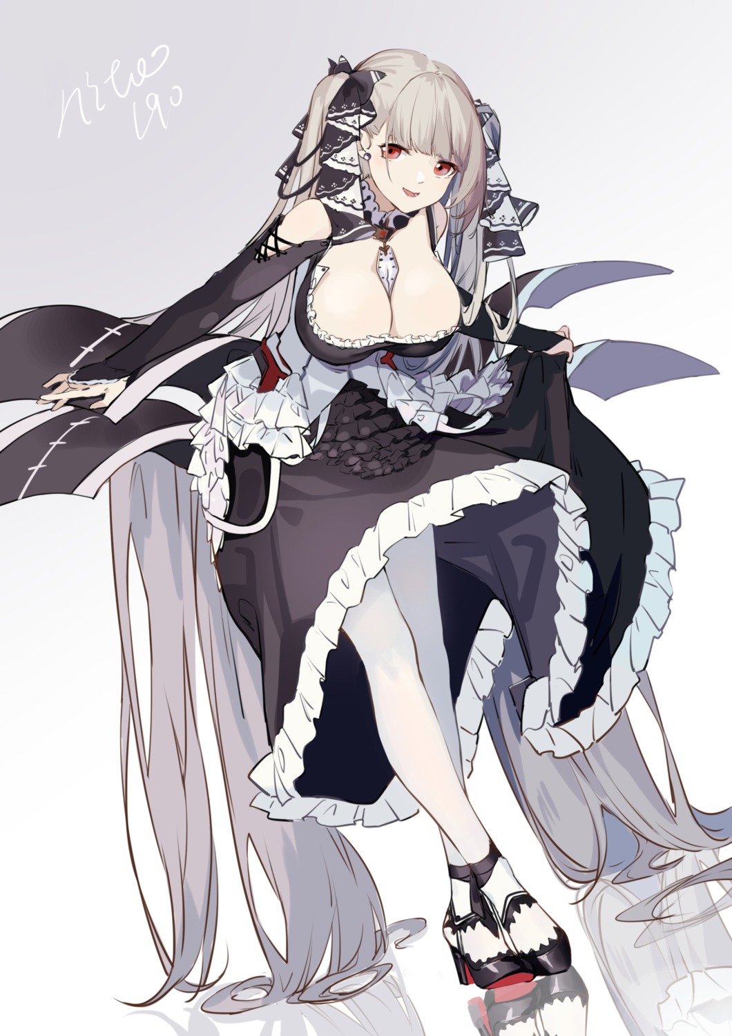 azur_lane formidable_(azur_lane) gothic_lolita heels lolita_fashion no_bra pantyhose shijiuqaq skirt_lift