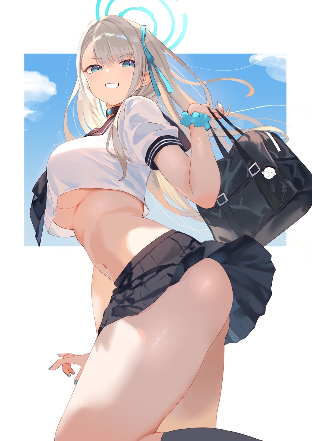 ass blue_archive halo ichinose_asuna no_bra rorokaede seifuku skirt_lift