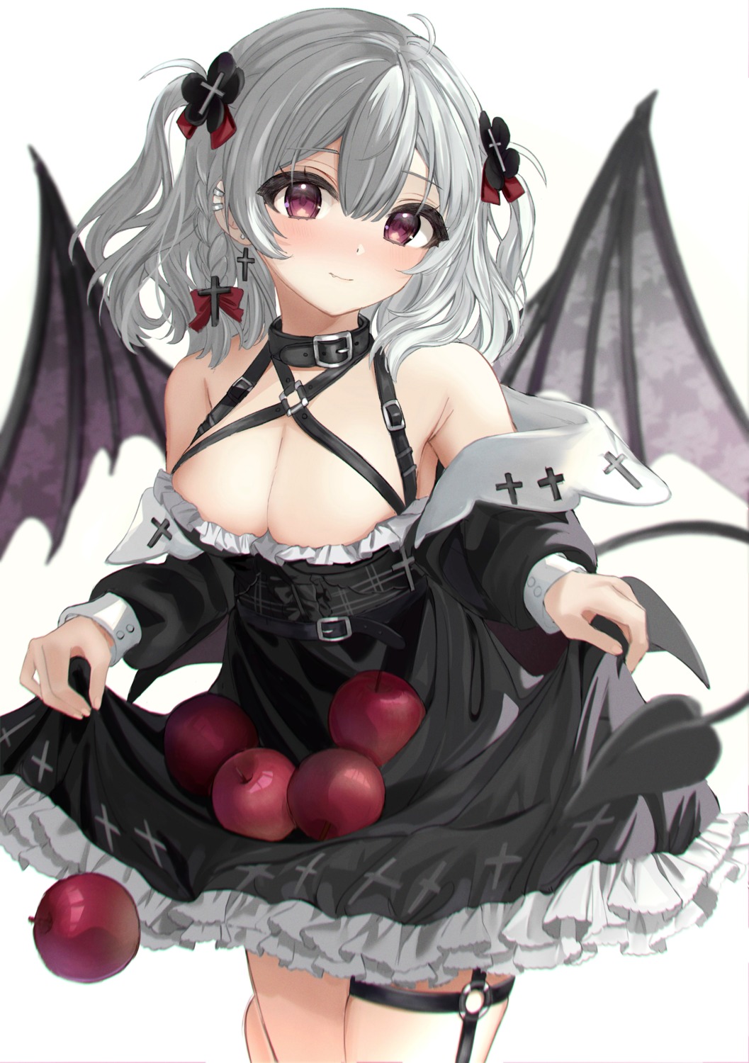 devil dress garter gothic_lolita haruhiruri lolita_fashion no_bra skirt_lift tail wings