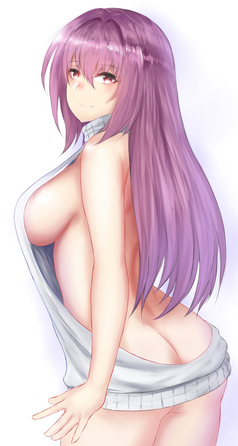 ass fate/grand_order madredek no_bra nopan rakam scathach_(fate/grand_order) sweater