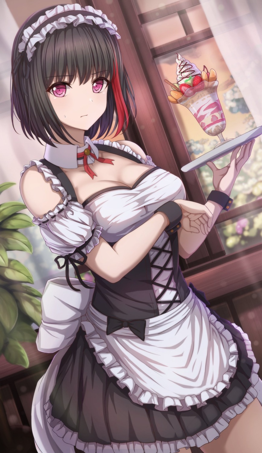 bang_dream! breast_hold maid mitake_ran narafume waitress