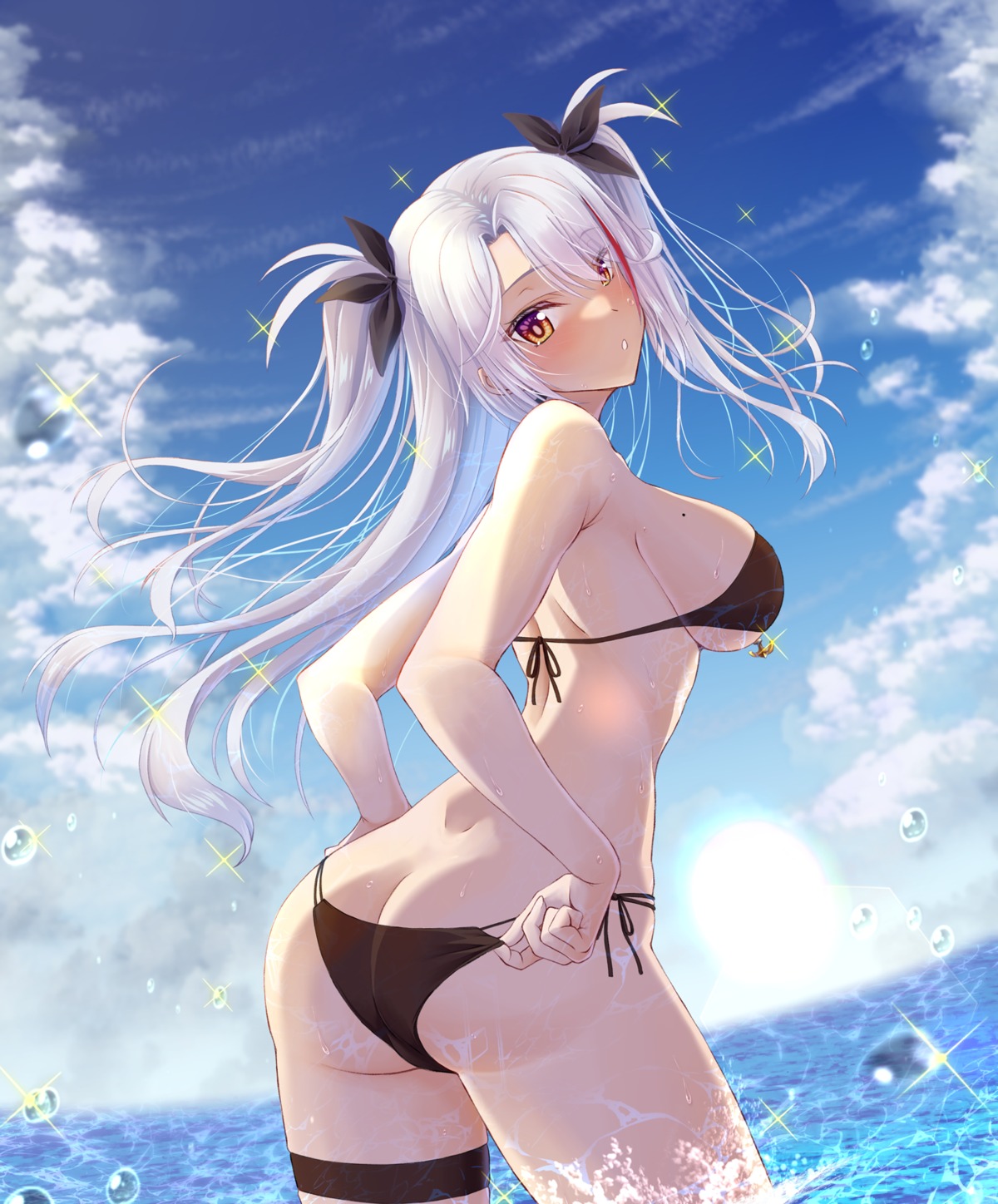 ass azur_lane bikini garter gekato panty_pull prinz_eugen_(azur_lane) swimsuits undressing wet