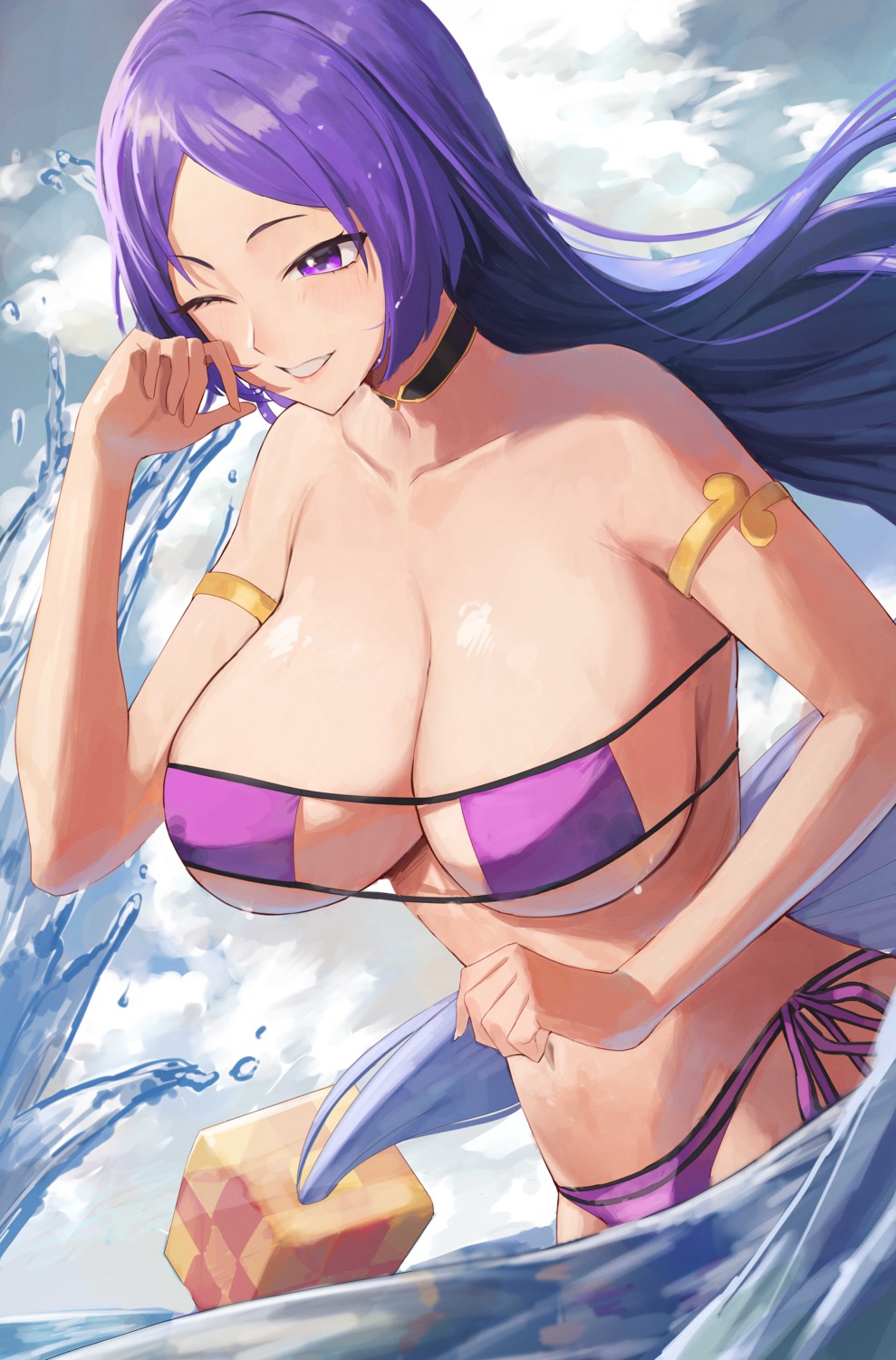 bikini erect_nipples fate/grand_order minamoto_no_raikou_(fate/grand_order) rororo swimsuits wet