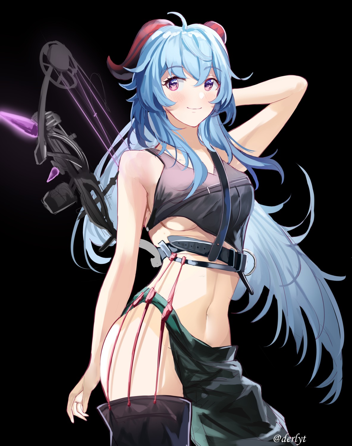 derlyt ganyu genshin_impact horns no_bra thighhighs underboob weapon