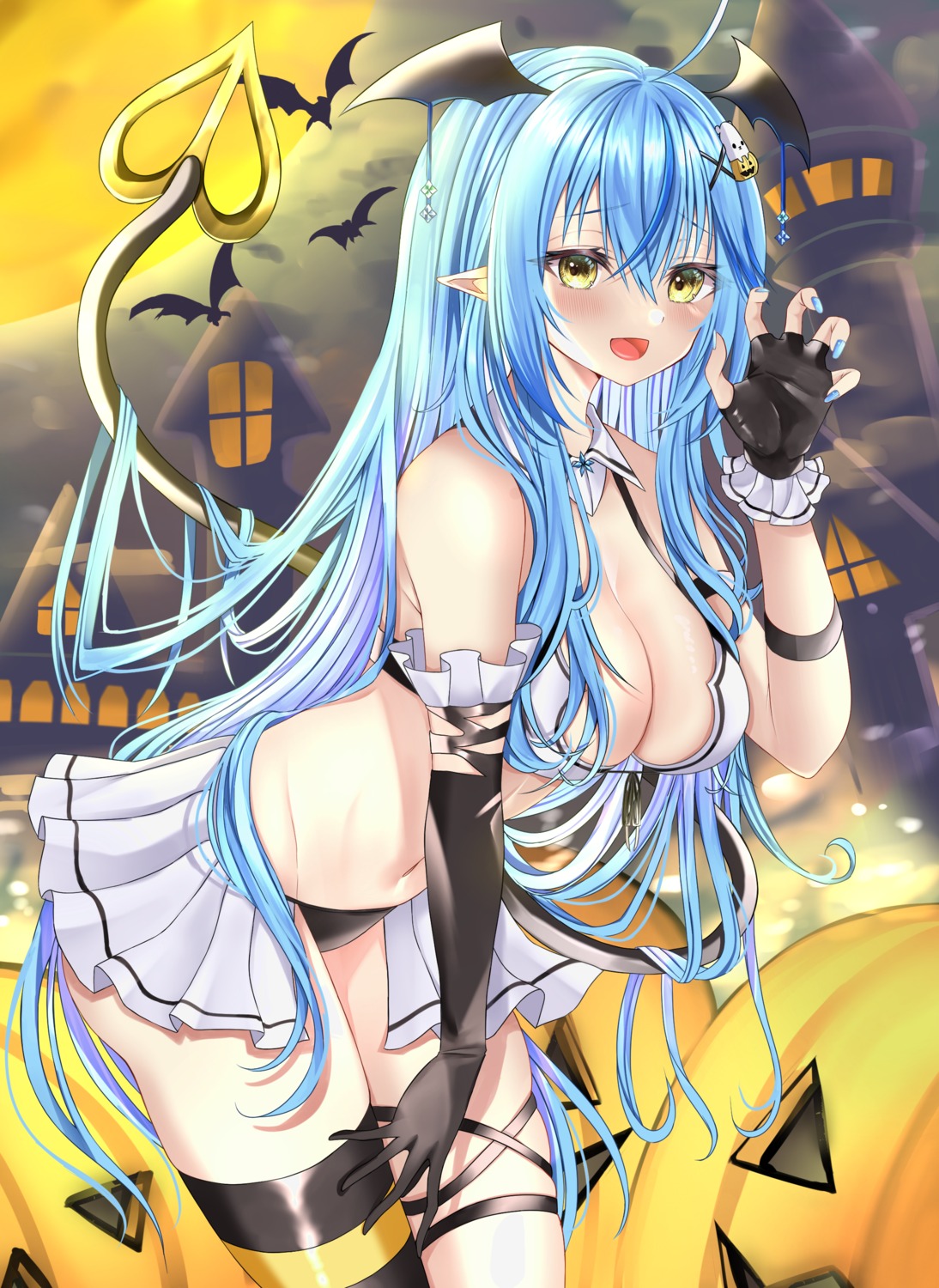 bra elf garter halloween hololive mintmia11 pantsu pointy_ears skirt_lift thighhighs wings yukihana_lamy