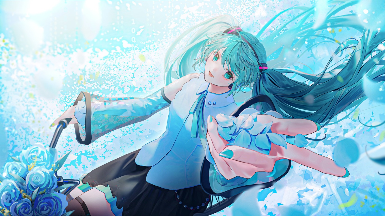 almn_sk hatsune_miku headphones thighhighs vocaloid