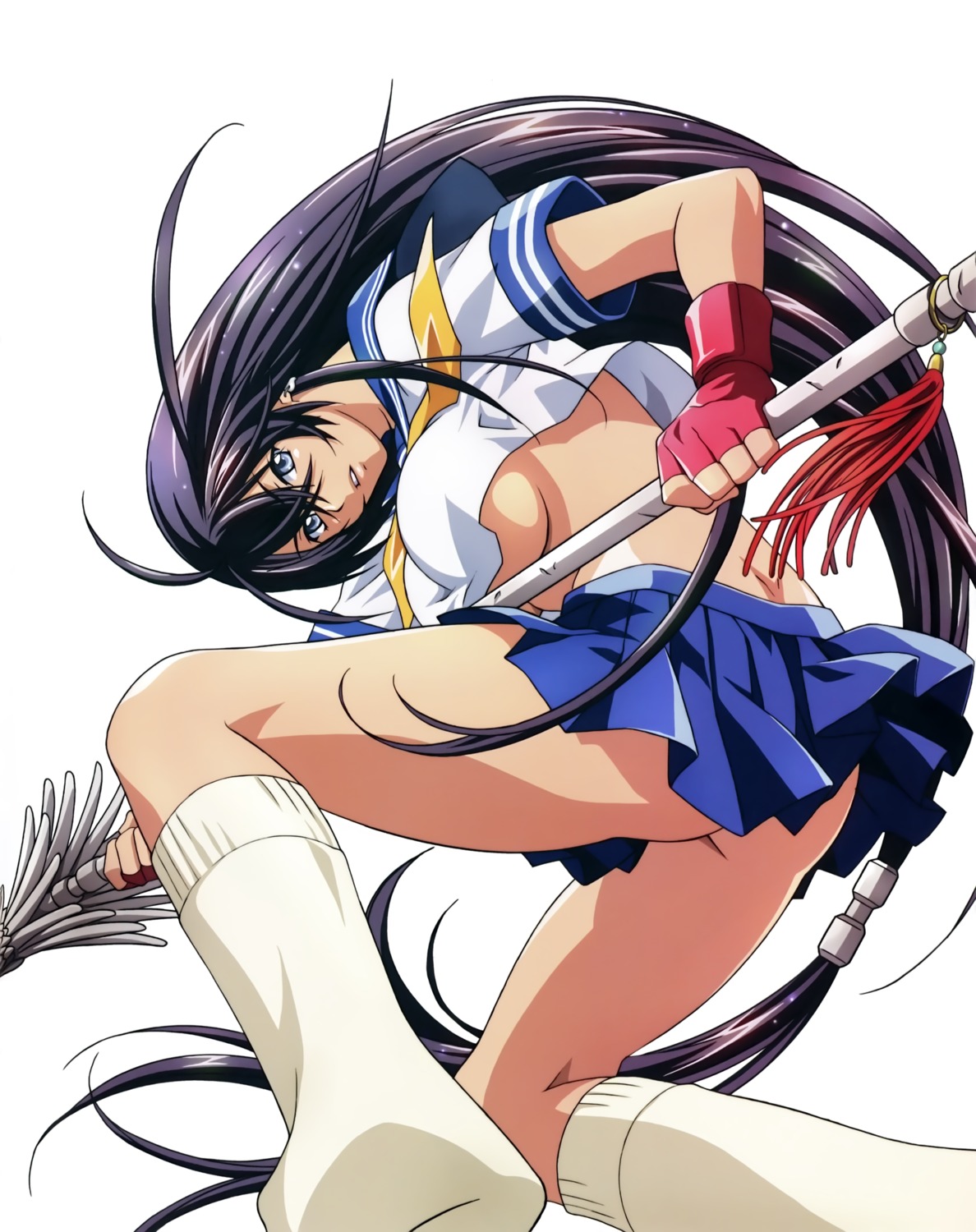 ass ikkitousen kanu_unchou no_bra seifuku skirt_lift underboob weapon