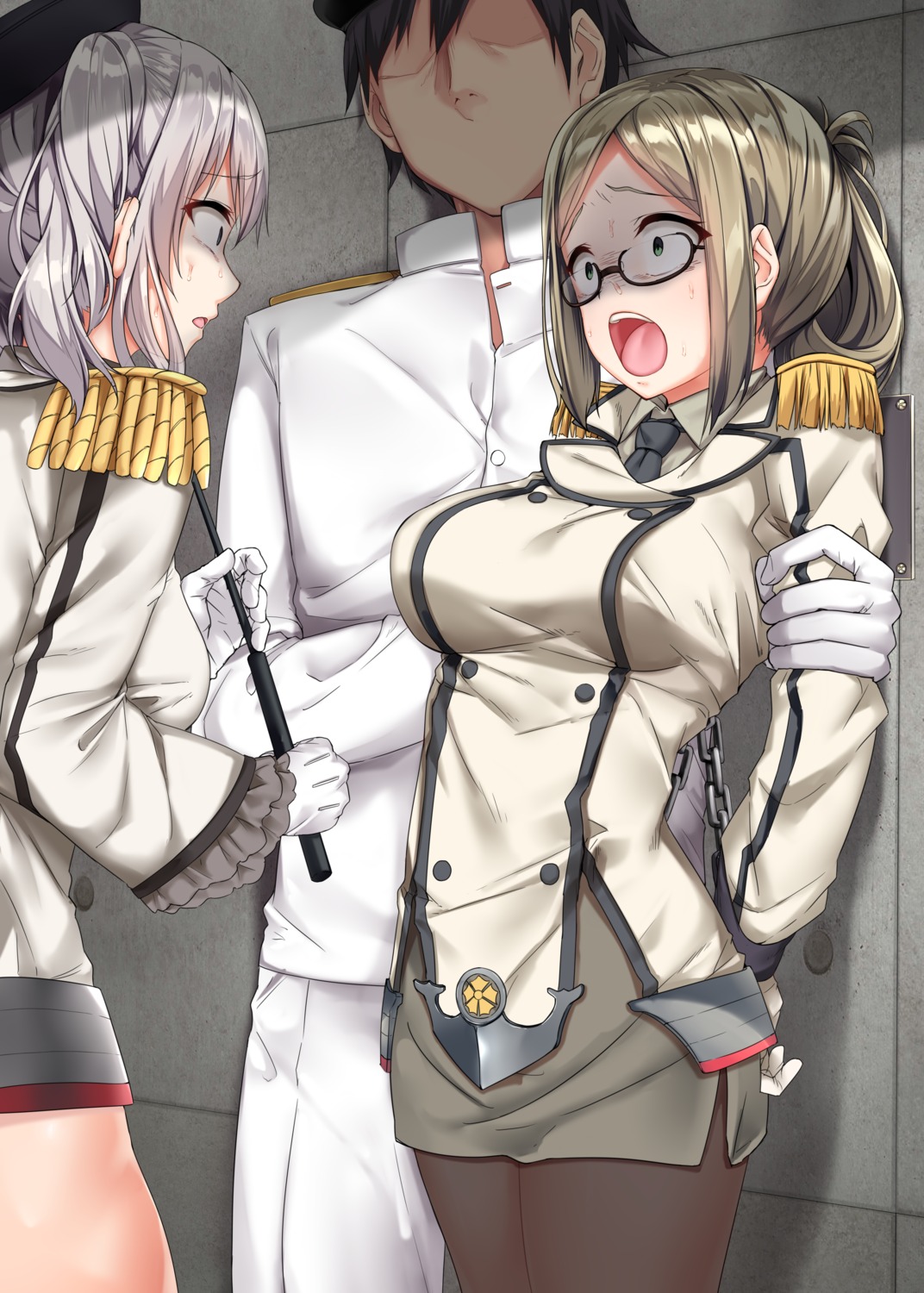 admiral_(kancolle) bondage jack_dempa kantai_collection kashima_(kancolle) katori_(kancolle) megane pantyhose uniform weapon