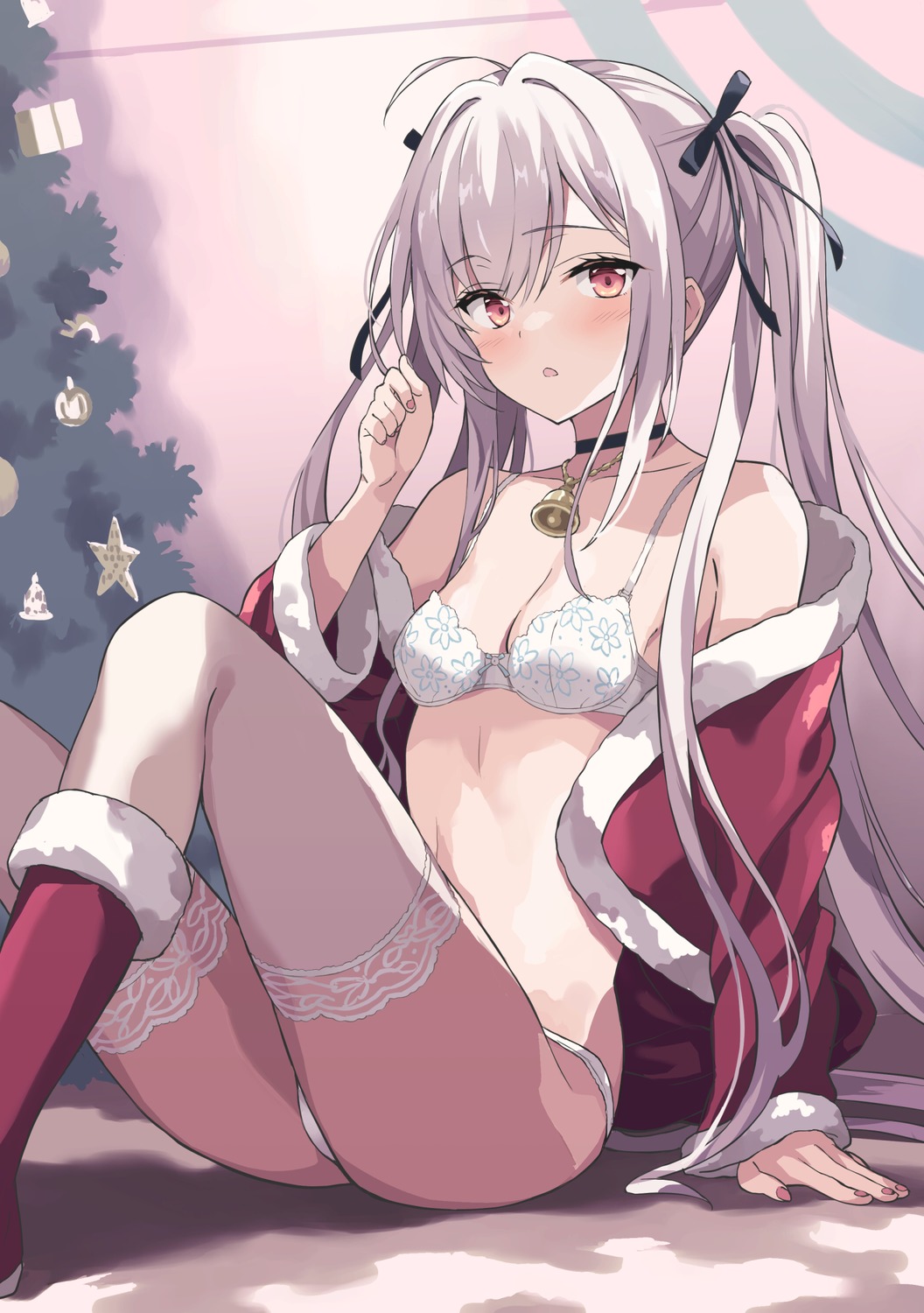 bra christmas open_shirt pantsu rasahan thighhighs thong