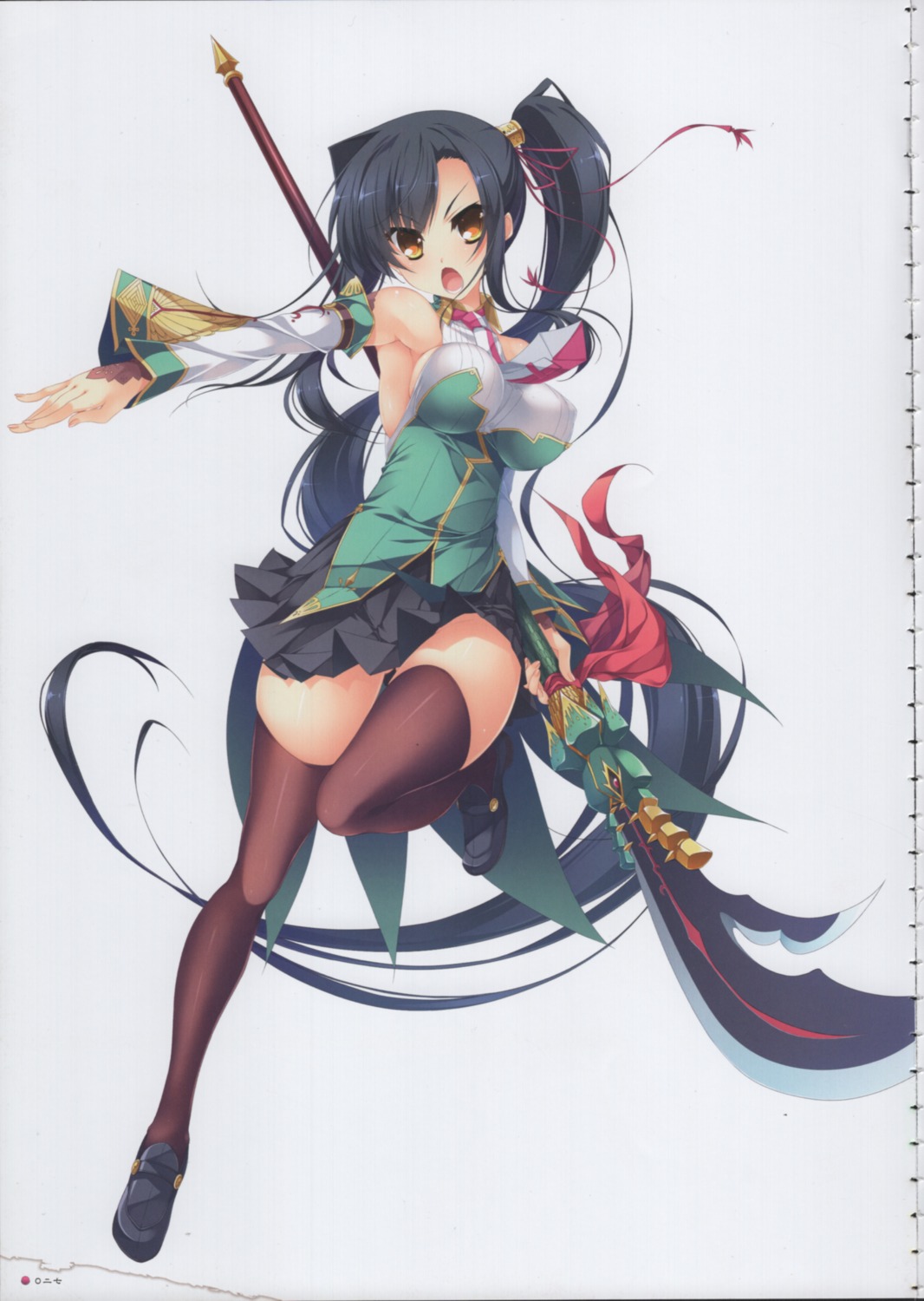 baseson kanu katagiri_hinata koihime_musou no_bra raw_scan skirt_lift thighhighs weapon