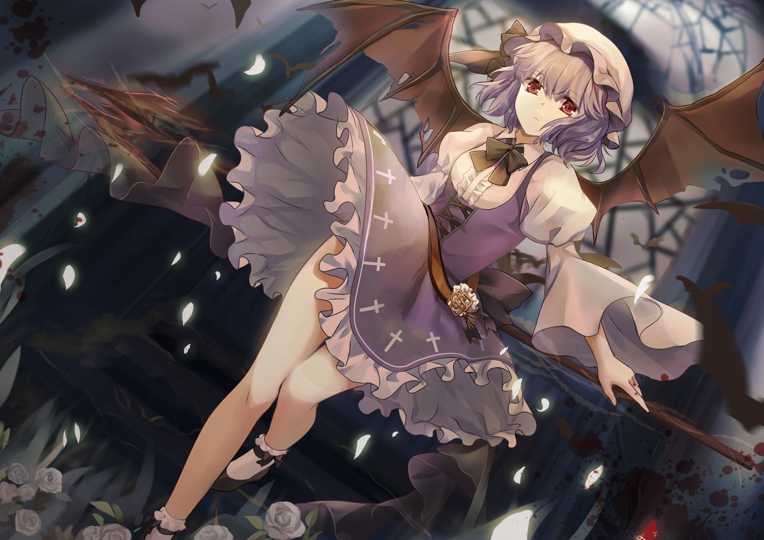 blood dress kita_(kitairoha) remilia_scarlet touhou weapon wings