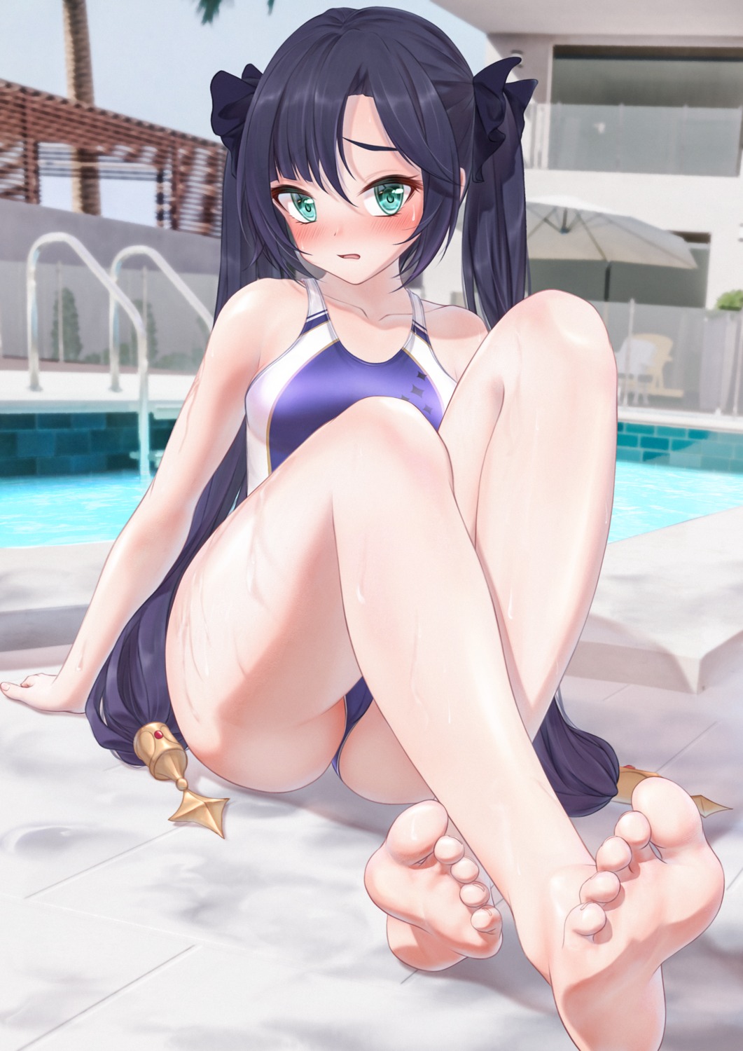 bae.c cameltoe feet genshin_impact mona_megistus swimsuits wet