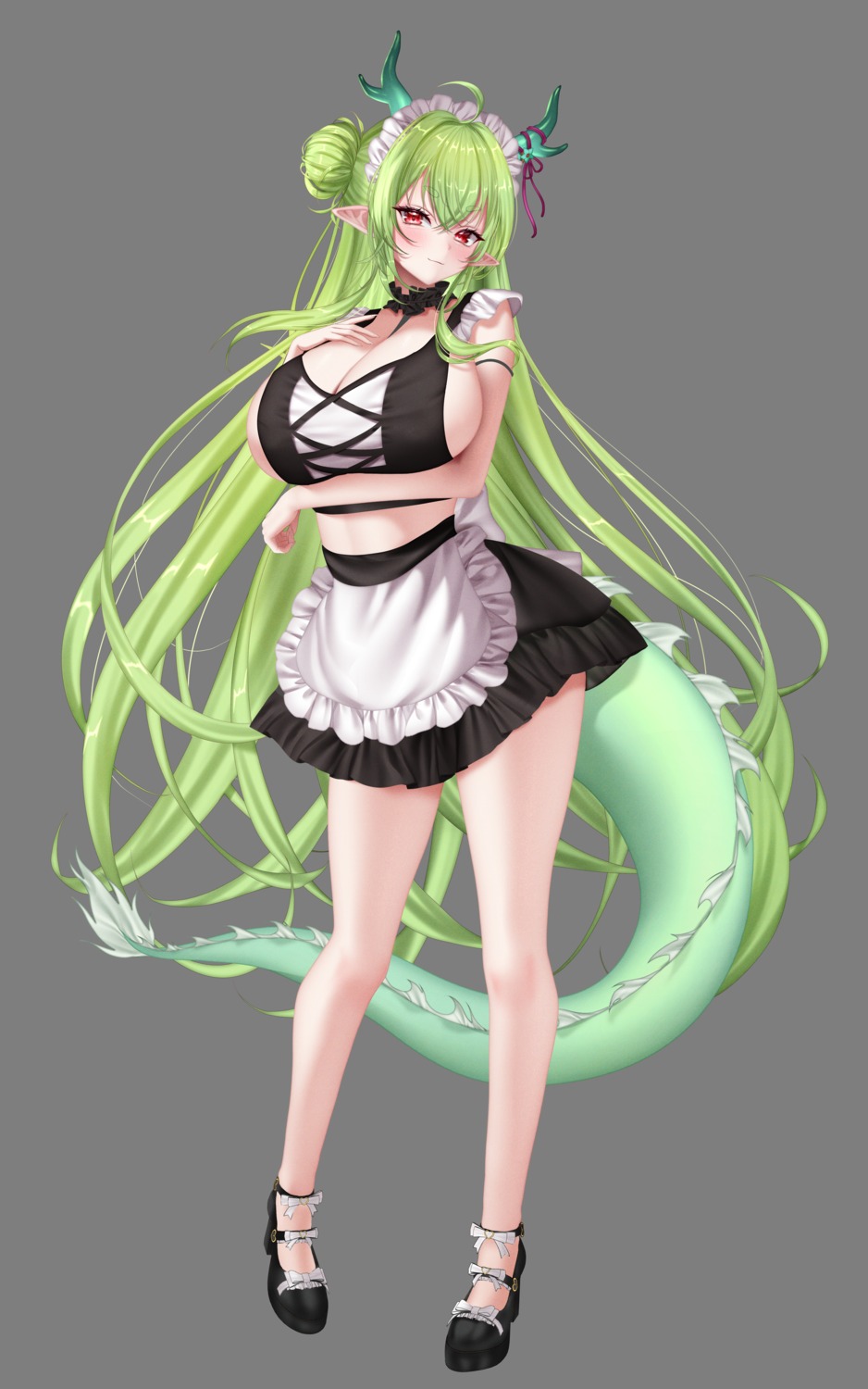 breast_hold dadamyu garam_(ryeoubi) heels horns maid no_bra pointy_ears tail transparent_png