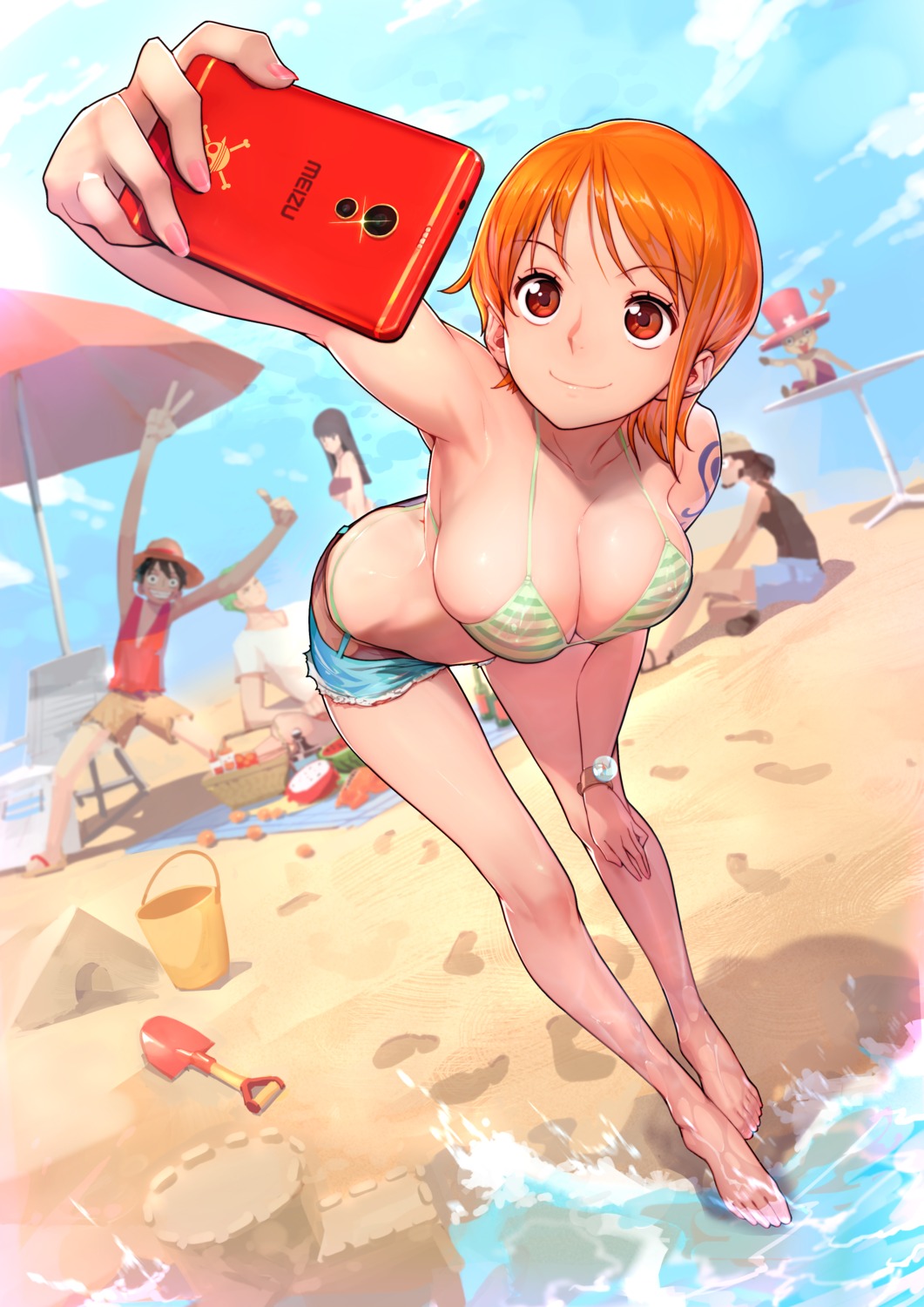 areola bikini cleavage feet gorgeous_mushroom monkey_d_luffy nami nico_robin nipples one_piece roronoa_zoro see_through swimsuits tattoo tony_tony_chopper wet