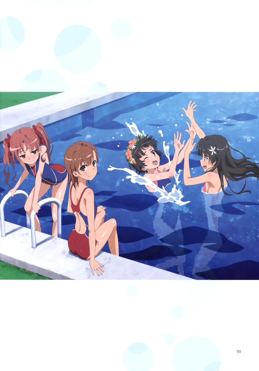 kimoto_shigeki misaka_mikoto saten_ruiko school_swimsuit shirai_kuroko swimsuits to_aru_kagaku_no_railgun to_aru_kagaku_no_railgun_s to_aru_majutsu_no_index uiharu_kazari wet