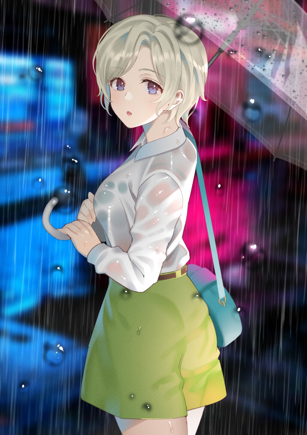 ass bra dress_shirt kitazawa_(embers) see_through umbrella wet wet_clothes