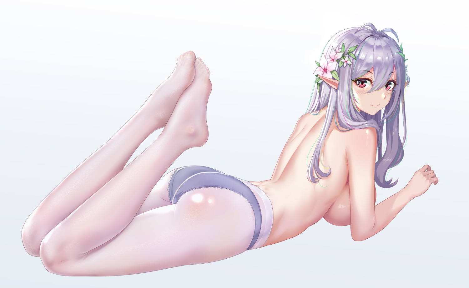 ass feet hong_bai kokkoro pantsu pantyhose pointy_ears princess_connect princess_connect!_re:dive topless