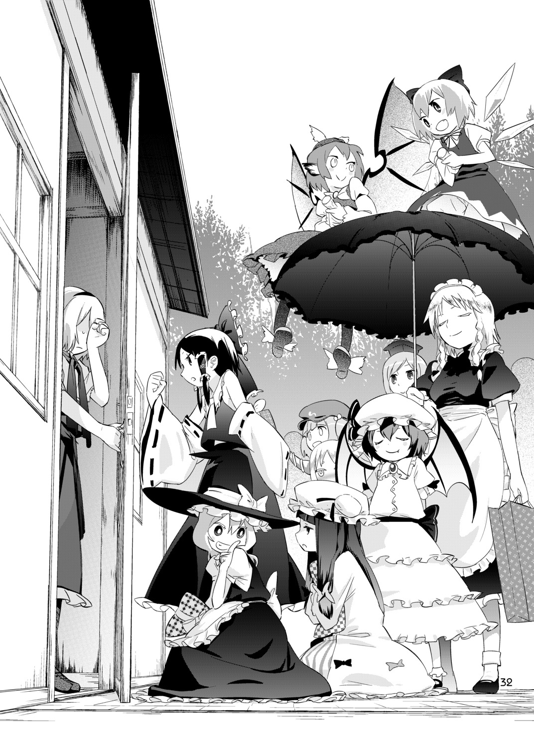 alice_margatroid animal_ears bloomers cirno dress hakurei_reimu ibuki_suika izayoi_sakuya kamishirasawa_keine kawashiro_nitori kirisame_marisa lolita_fashion maid miko mizu_asato monochrome mystia_lorelei patchouli_knowledge remilia_scarlet touhou wings witch