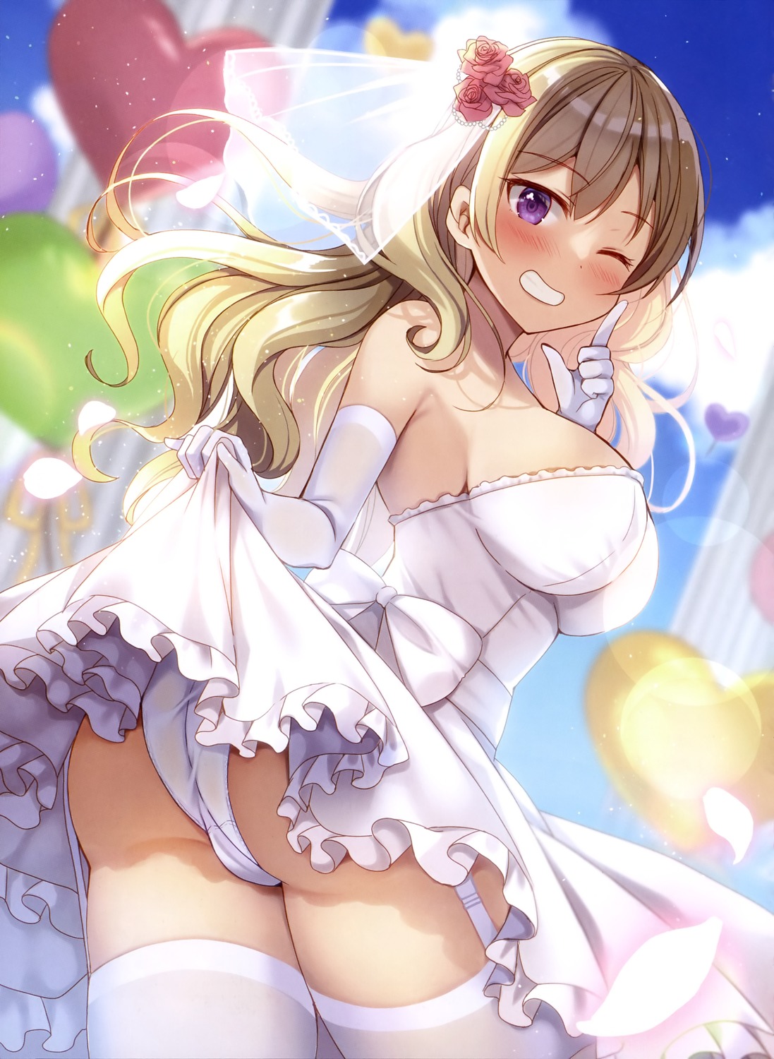 ass cameltoe dress mori_airi no_bra pantsu skirt_lift stockings thighhighs thong wedding_dress