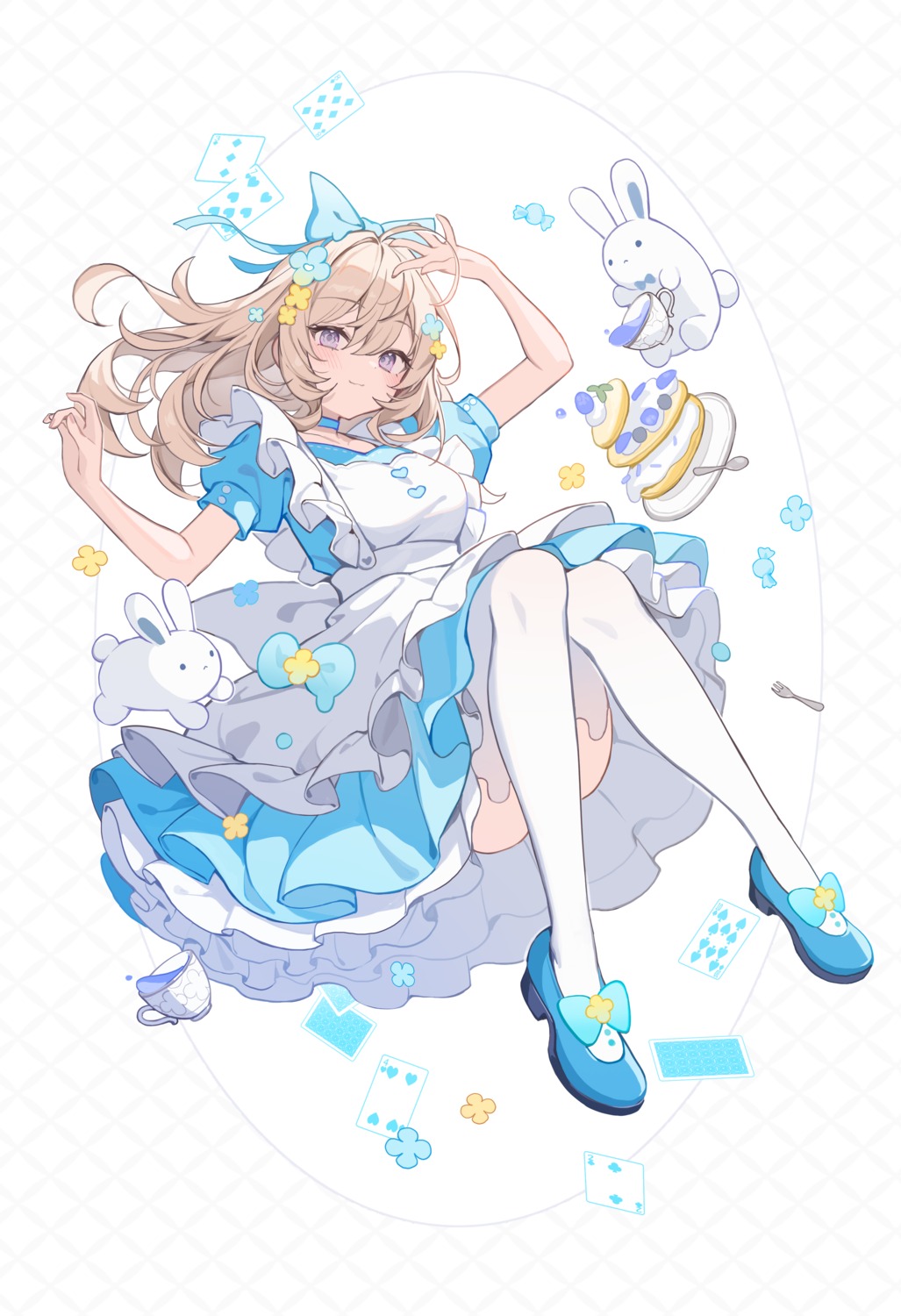 alice alice_in_wonderland ikomochi skirt_lift thighhighs