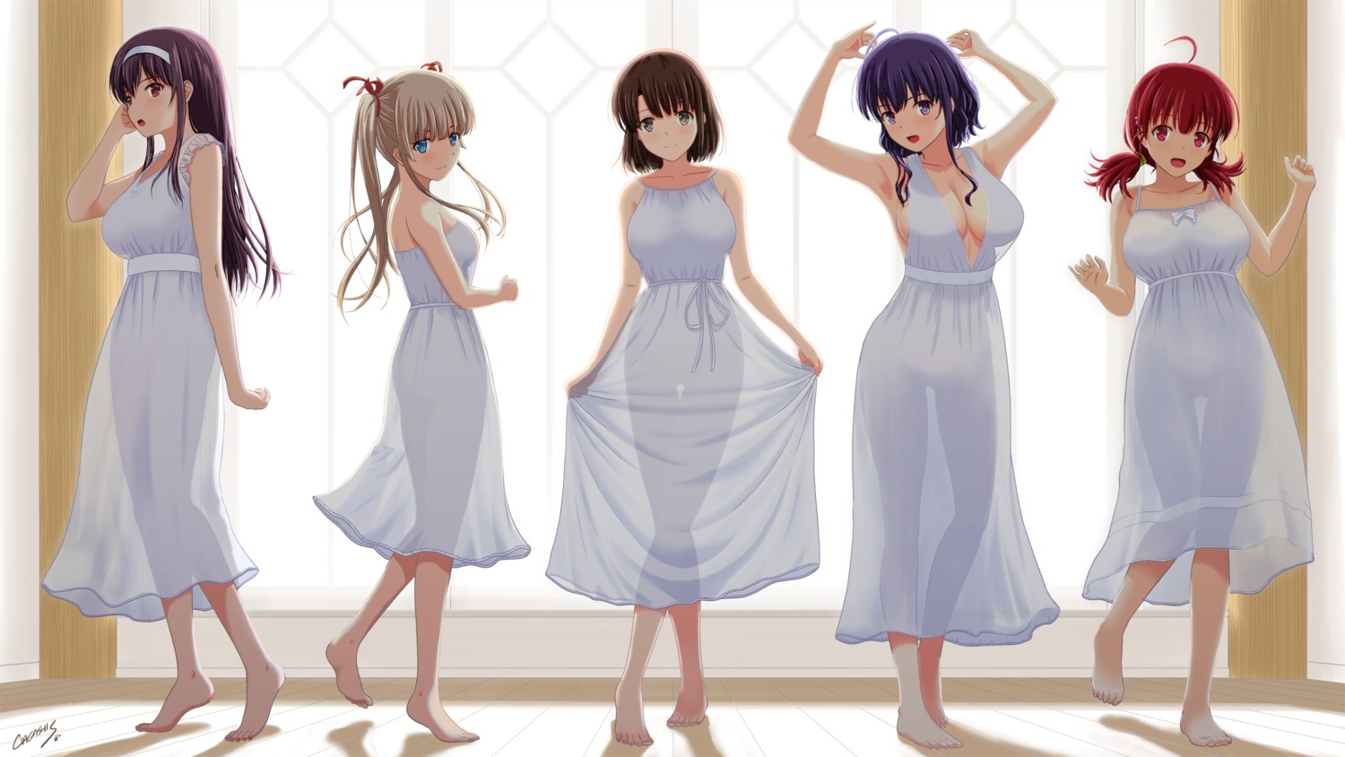 ass dress hashima_izumi hyoudou_michiru kasumigaoka_utaha katou_megumi no_bra nopan saenai_heroine_no_sodatekata satou_chagashi sawamura_spencer_eriri see_through summer_dress