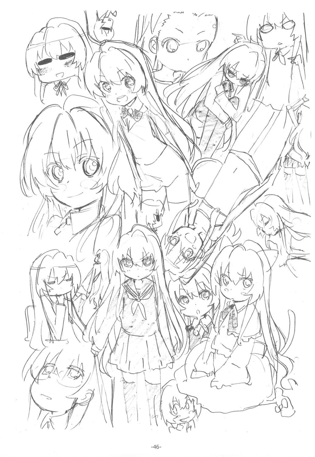 aisaka_taiga expression monochrome sato satosute sketch toradora!