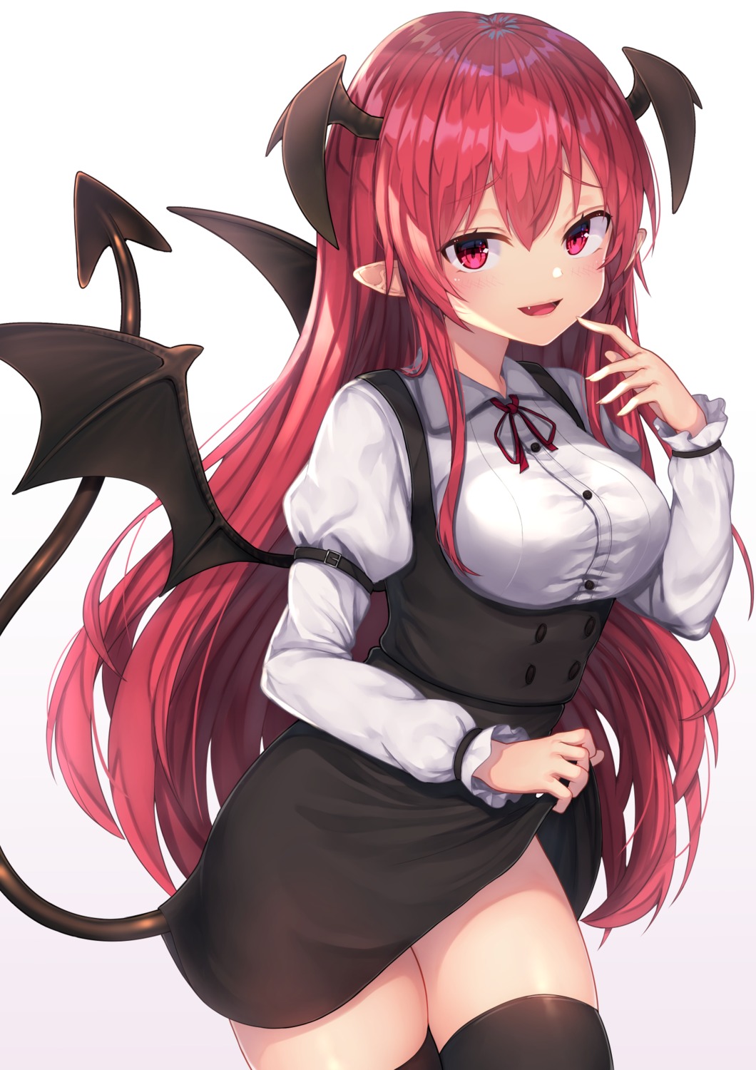 koakuma pointy_ears skirt_lift tail thighhighs touhou wings wowoguni