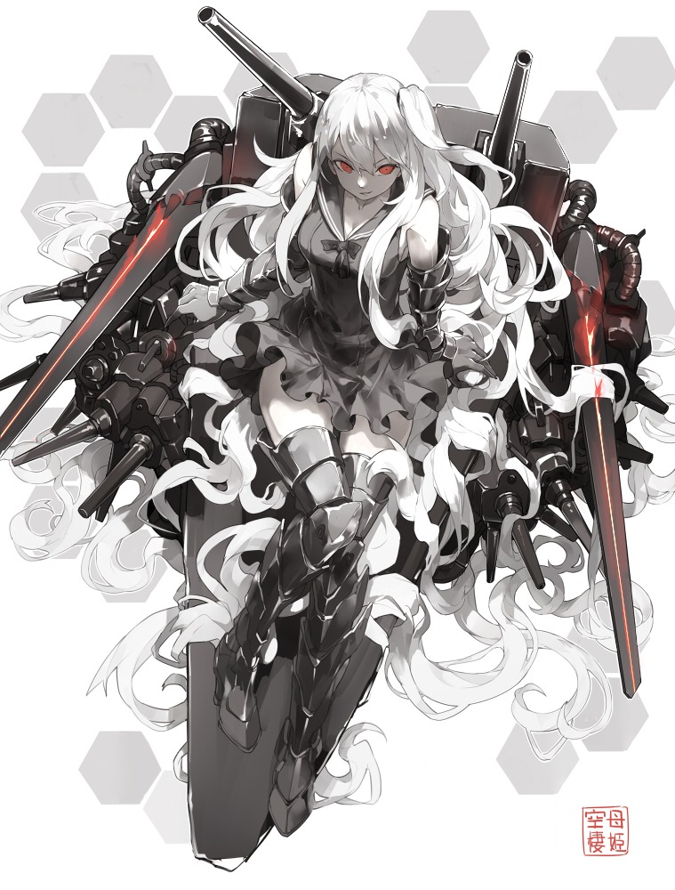 aircraft_carrier_oni kantai_collection nine thighhighs