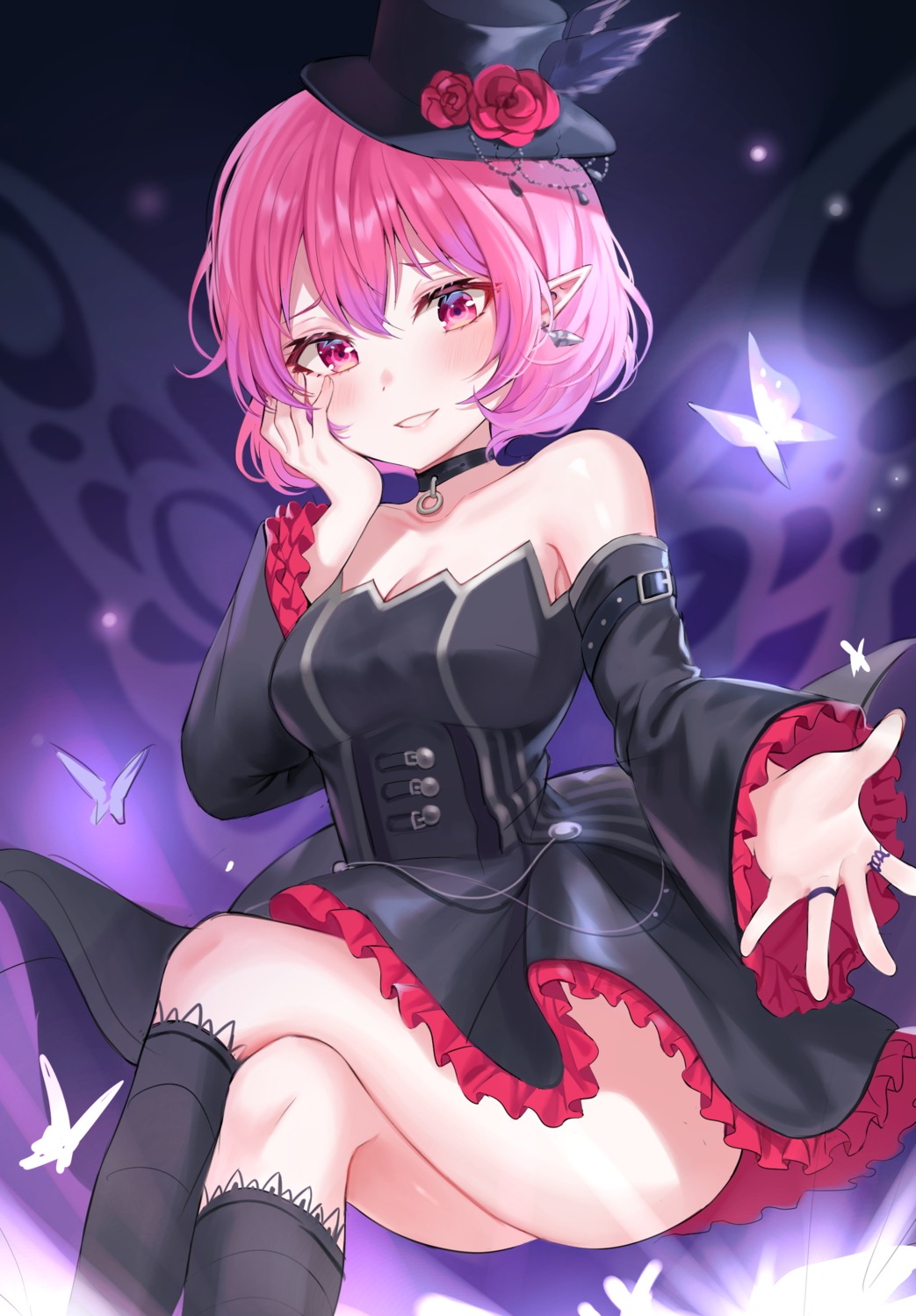 cleavage dress lucid maplestory pointy_ears skirt_lift tokkyu wings