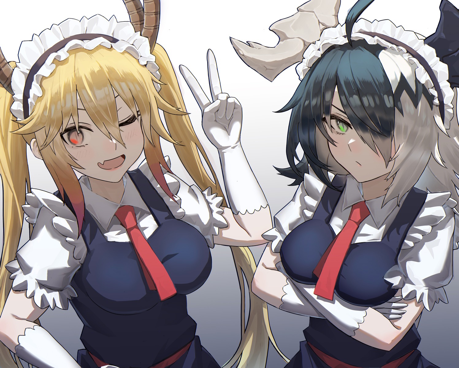 alchemy_stars cosplay crossover horns kobayashi-san_chi_no_maidragon kongbai_huanxiang maid sharona_(alchemy_stars) tooru_(maidragon)