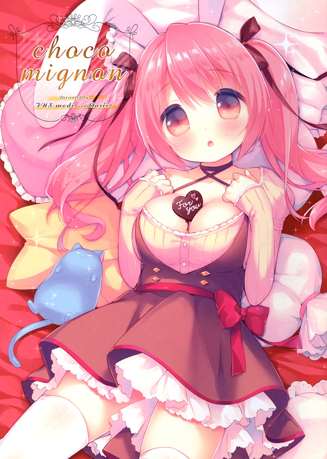 animal_ears bunny_ears cleavage sweater thighhighs usashiro_mani valentine