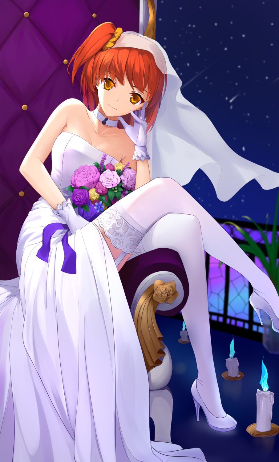 cleavage dress fate/grand_order fujimaru_ritsuka_(female) heels kyoukai33 stockings thighhighs wedding_dress