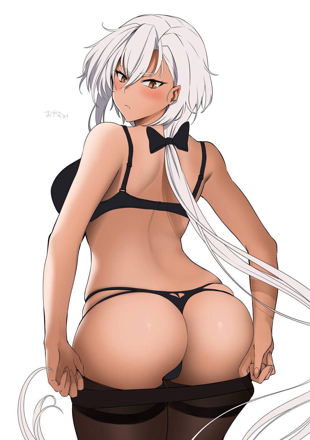 ass bra kantai_collection musashi_(kancolle) pantsu pantyhose thong undressing yunamaro