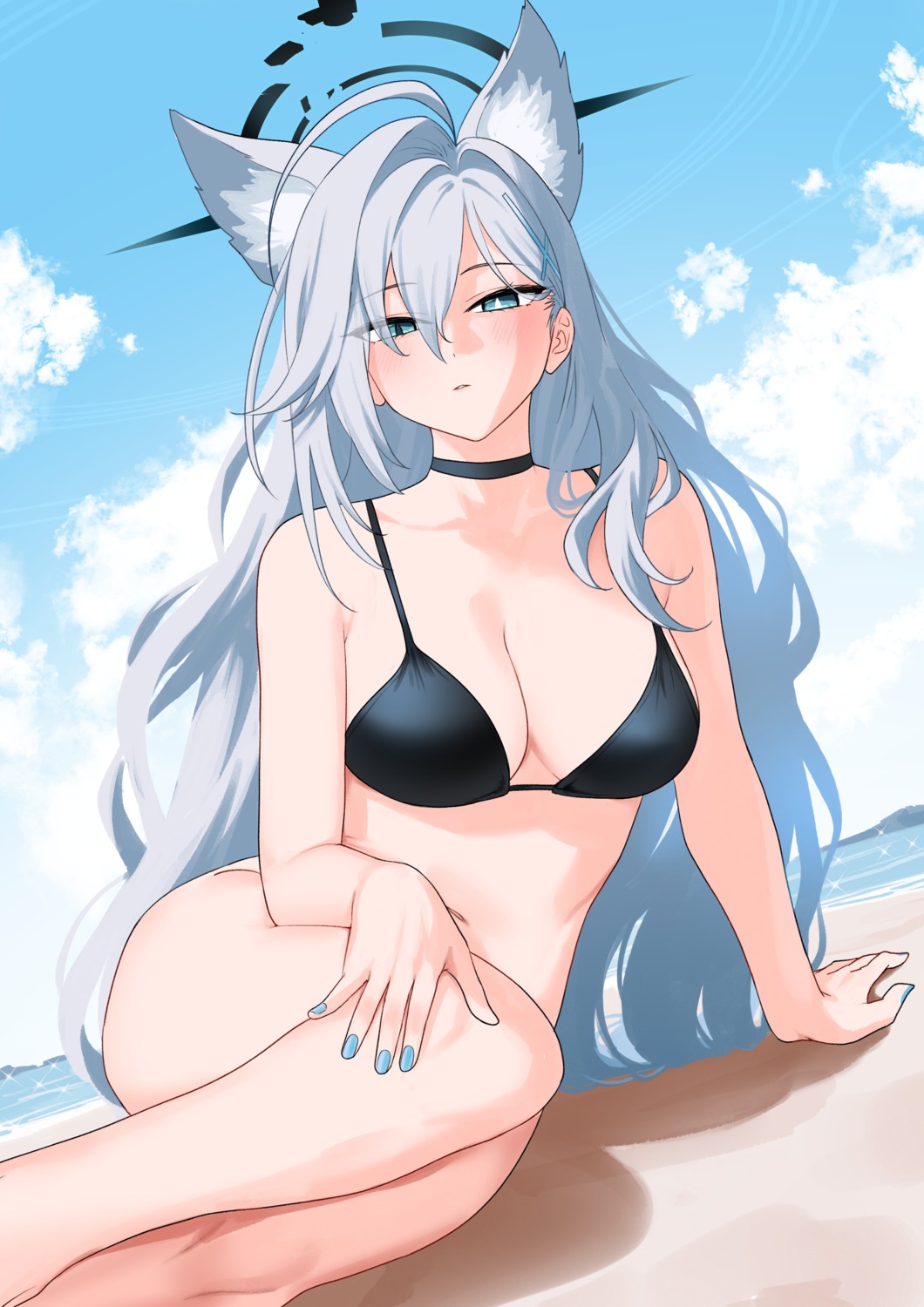 animal_ears bikini_top blue_archive bottomless halo nekomimi nonbire shiroko_terror sunaookami_shiroko swimsuits