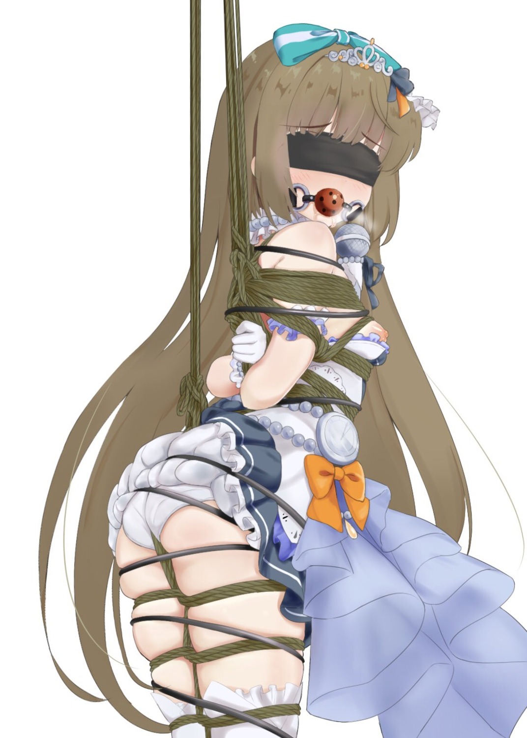 ass bondage hamuta_(machosbrown) nipples no_bra pantsu skirt_lift thighhighs