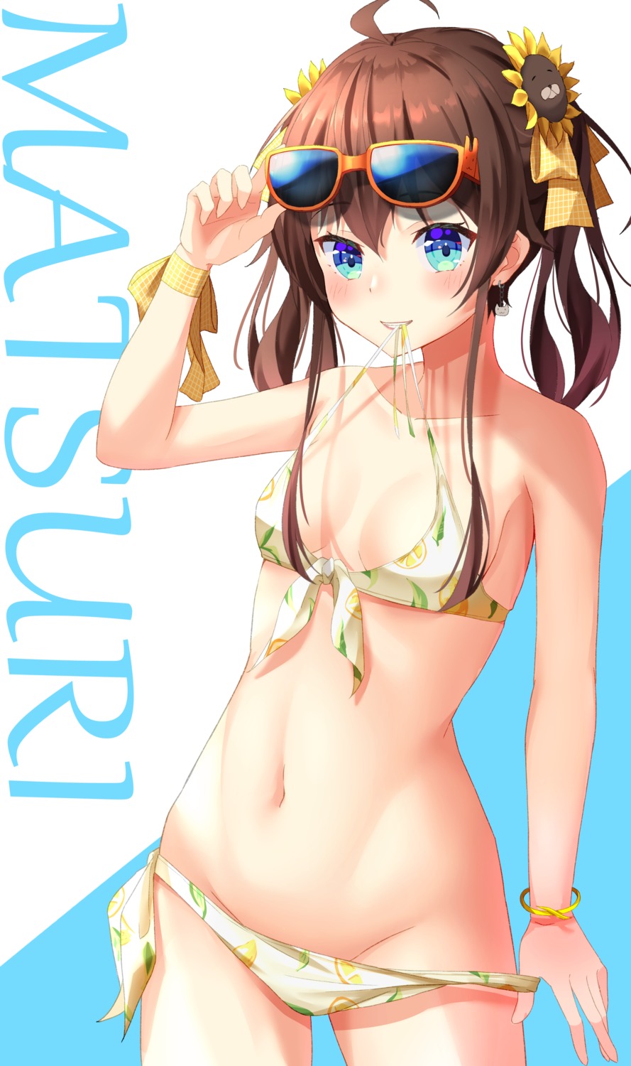 bikini cleavage hololive megane natsuiro_matsuri panty_pull starkamisan swimsuits undressing