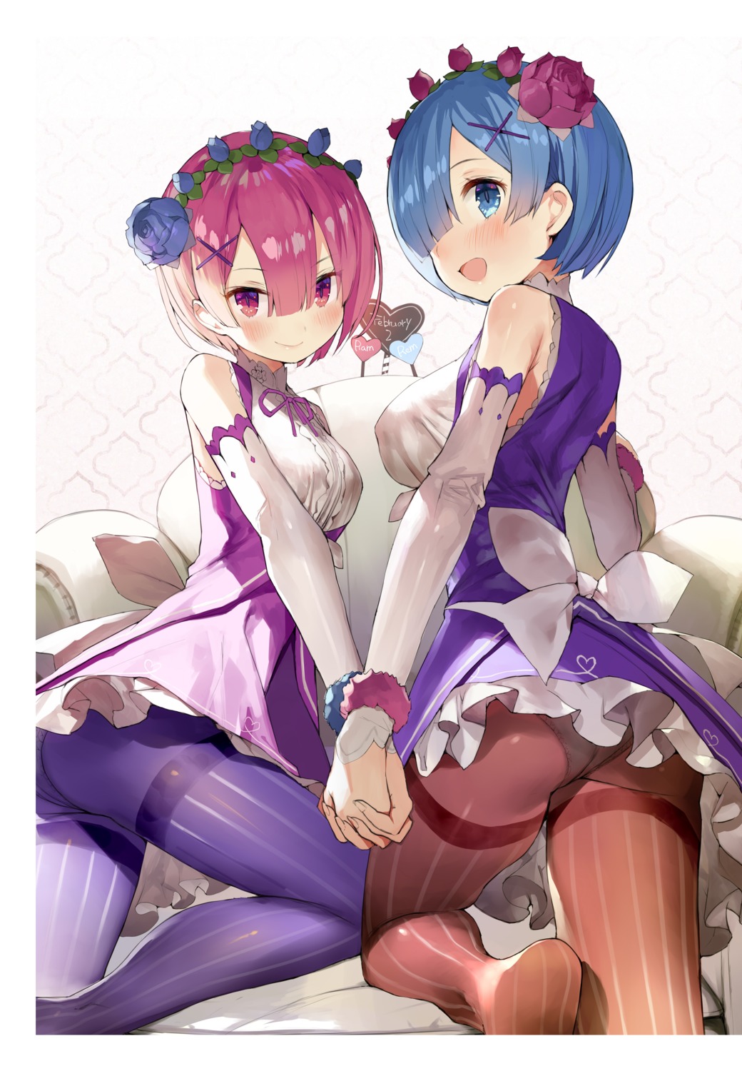 ass gaou macaron_taitei pantsu pantyhose ram_(re_zero) re_zero_kara_hajimeru_isekai_seikatsu rem_(re_zero)