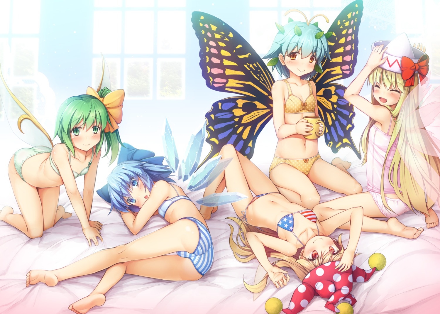 ass bikini bra cameltoe chima_q cirno cleavage clownpiece daiyousei eternity_larva feet lily_white pantsu shimapan swimsuits touhou wings