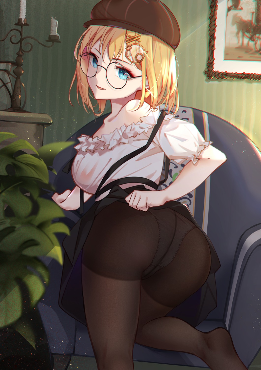 ass faicha hololive hololive_english megane pantsu pantyhose skirt_lift watson_amelia