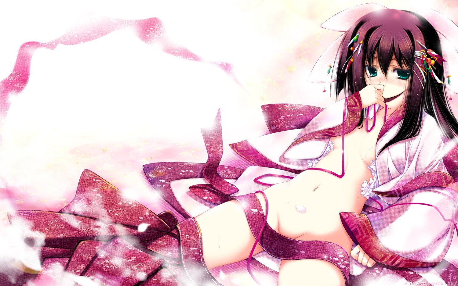 kimono nopan open_shirt sakurano_ohime tenmu_shinryuusai wallpaper