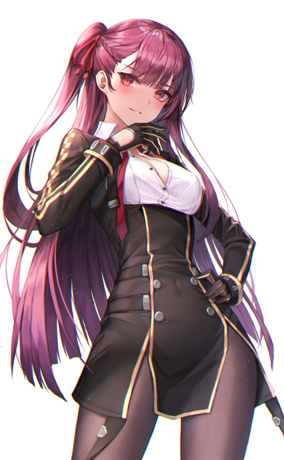 chyopeuteu cleavage girls_frontline no_bra open_shirt pantyhose uniform wa2000_(girls_frontline)