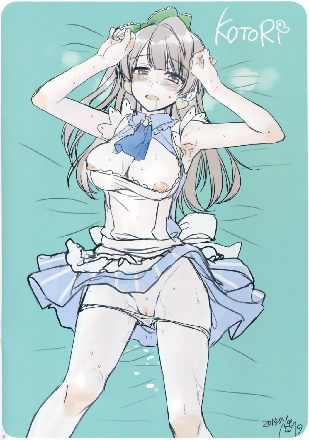 alpha alpha_to_yukaina_nakamatachi breasts dress love_live! minami_kotori nipple_slip no_bra open_shirt pantsu panty_pull pussy sketch