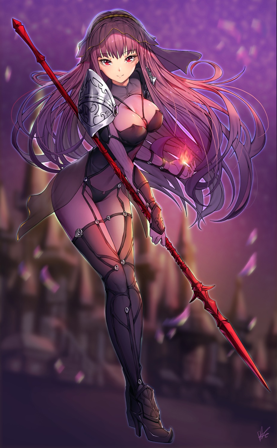 armor bodysuit dduck_kong fate/grand_order heels scathach_(fate/grand_order) weapon