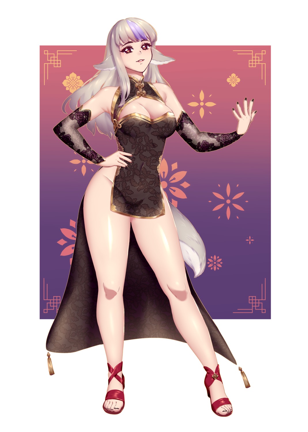 animal_ears chinadress fire_emblem fire_emblem_heroes fire_emblem_if heels lialiar1 no_bra nopan velouria