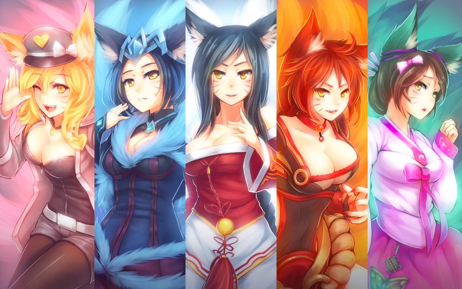 ahri animal_ears cleavage kerasu kitsune league_of_legends pantyhose tail wallpaper