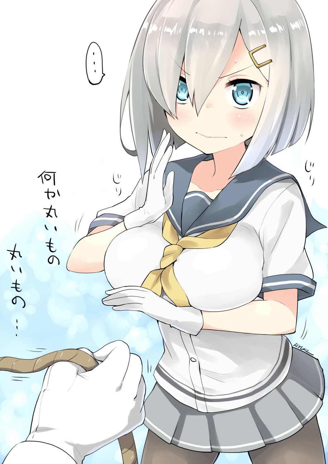 breast_hold hamakaze_(kancolle) kantai_collection pantyhose ryuki_(pixiv_2328) seifuku