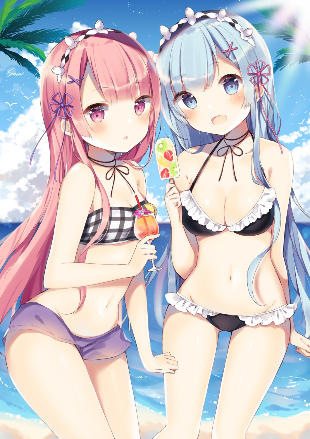 bikini maid ram_(re_zero) re_zero_kara_hajimeru_isekai_seikatsu rem_(re_zero) shiino_sera swimsuits