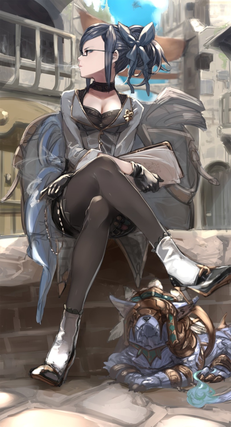 cleavage granblue_fantasy heels kumonji_aruto megane pantyhose smoking