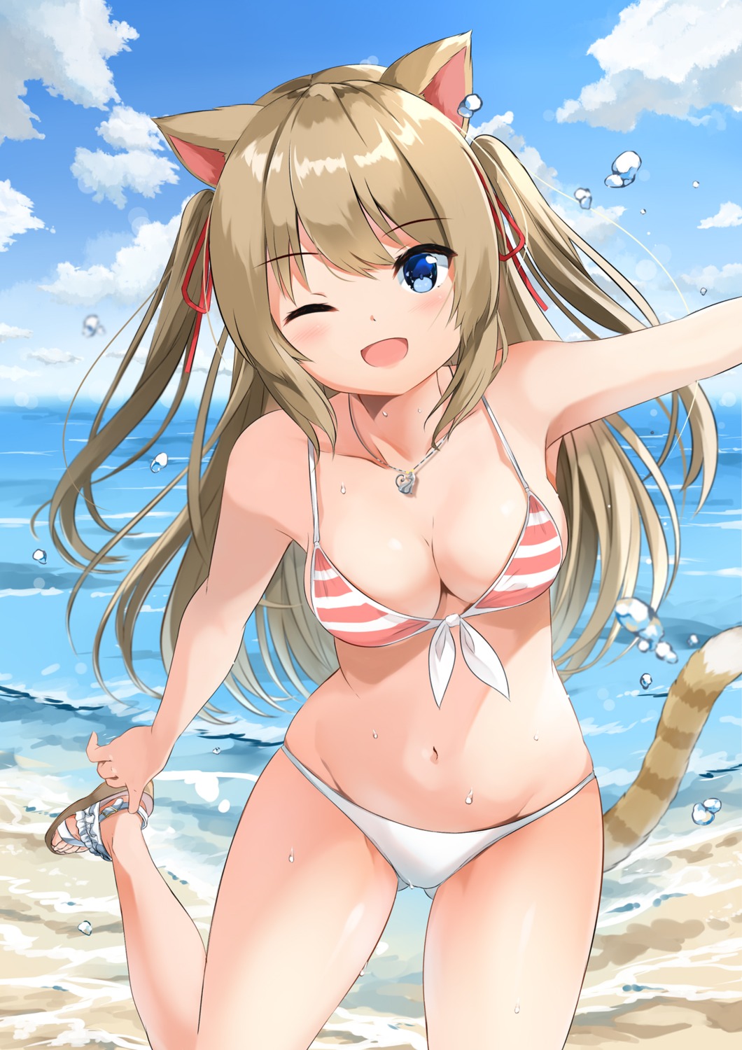 animal_ears bikini sora_(silent_square) swimsuits tail